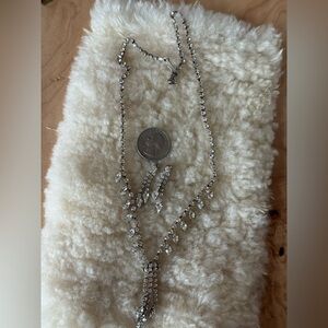 Vintage rhinestone necklace and pierced earrings , 19.5” earrings 1.25” , hook